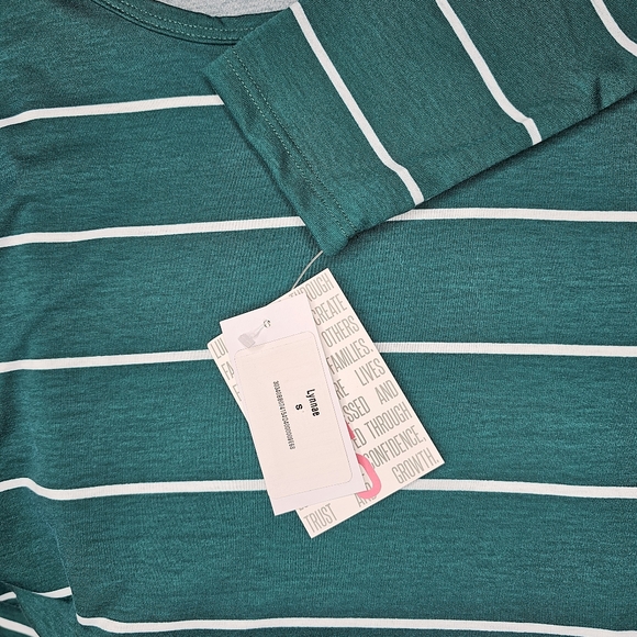 Pine Green with White Stripes Long Sleeve Tee Shirt - Picture 2 of 6